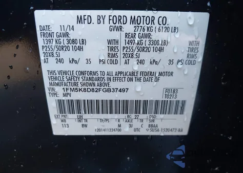 2015 Ford Explorer Xlt из США, поврежденный, VIN 1FM5K8D82FGB37497